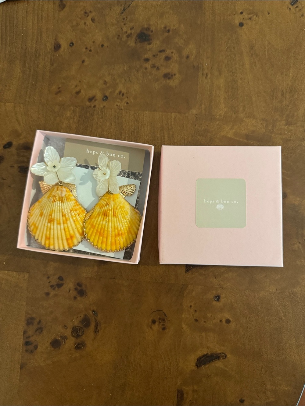 Orange Shell Flower Drop Earrings